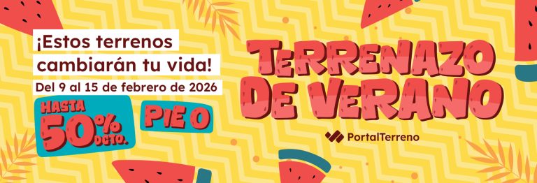 Banner Terrenazo de Verano 2026 con terrenos con hasta 50% de descuento y pie cero