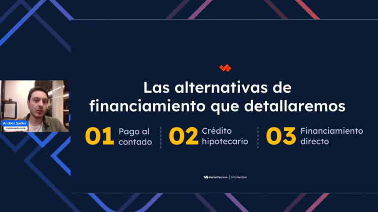 Masterclass "Financiamiento en terrenos", presentada por Andrés Sadler, fundador de PortalTerreno.